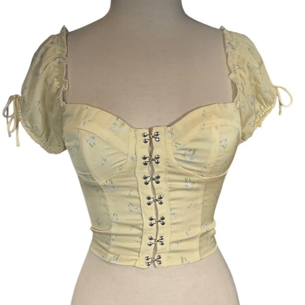 Princess Polly Yellow Floral Corset Crop Top Milkmaid Coquette Cottagecore SZ 2